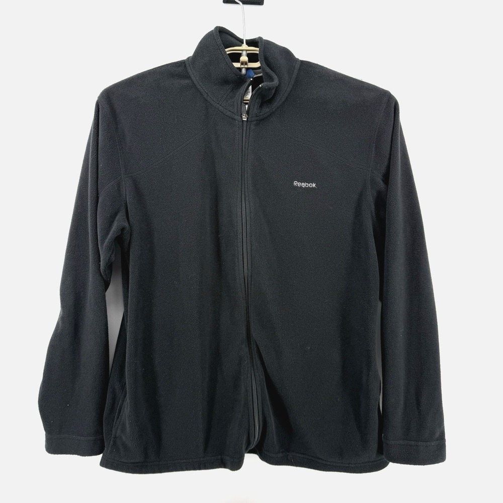 Reebok Men's XL Fleece Jacket Full Zip Black With‎ Slash Pockets Stylish Classic